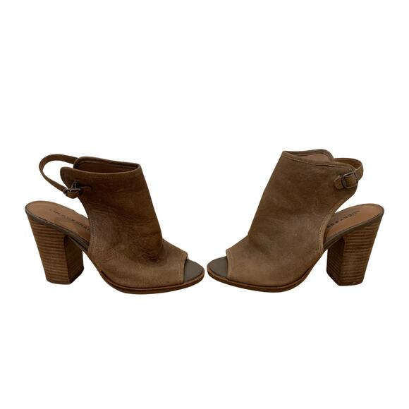 Lucky Brand, Women's, Taupe, Leather Upper, Open-Toe Heeled Booties, Size 7.5 - Picture 2 of 7